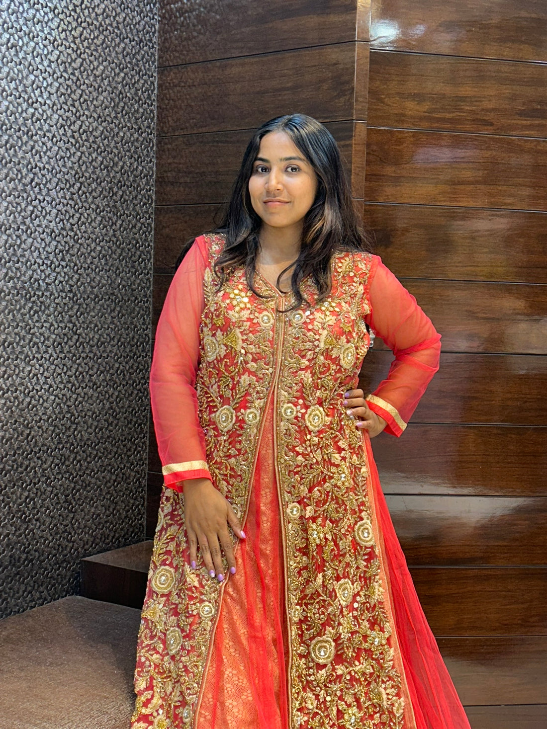 long zari zardosi glass stone work one piece bridal indowestern dress