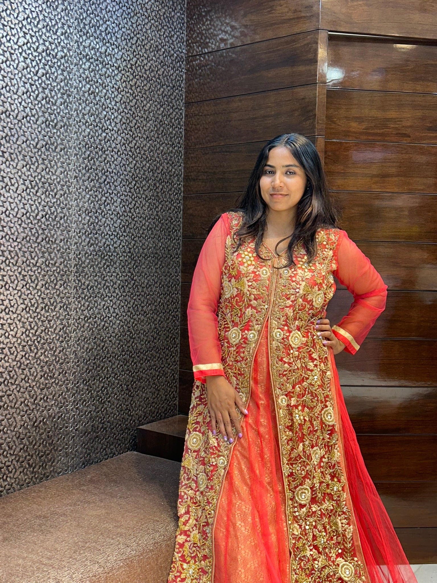 long zari zardosi glass stone work one piece bridal indowestern dress