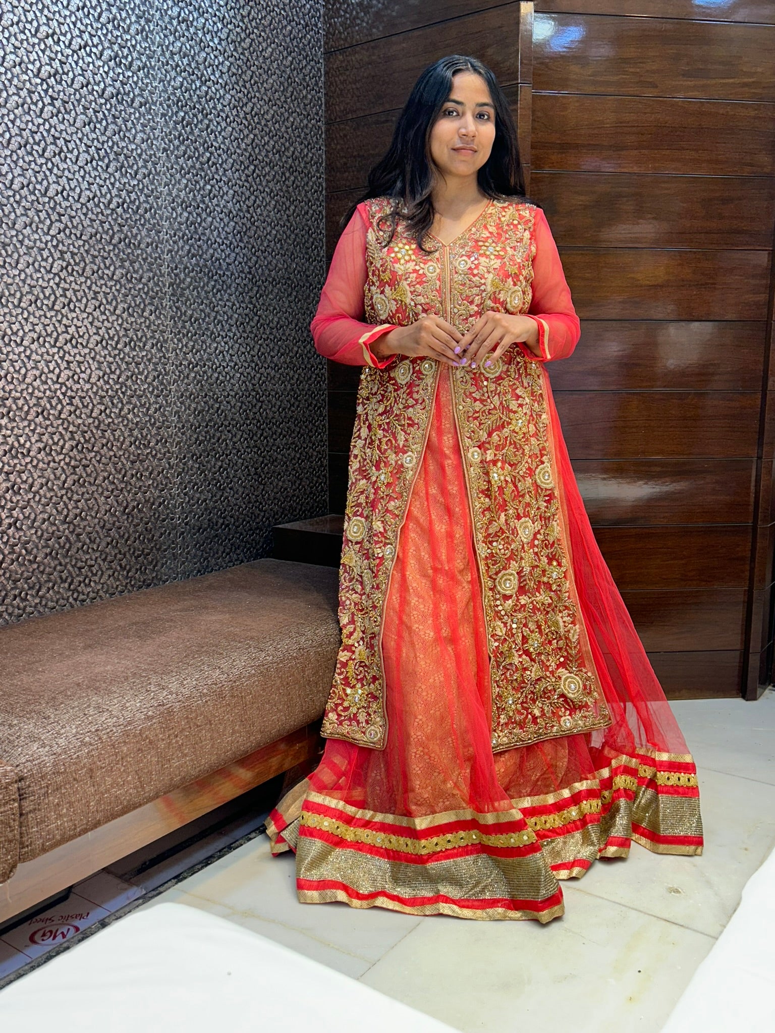 long zari zardosi glass stone work one piece bridal indowestern dress