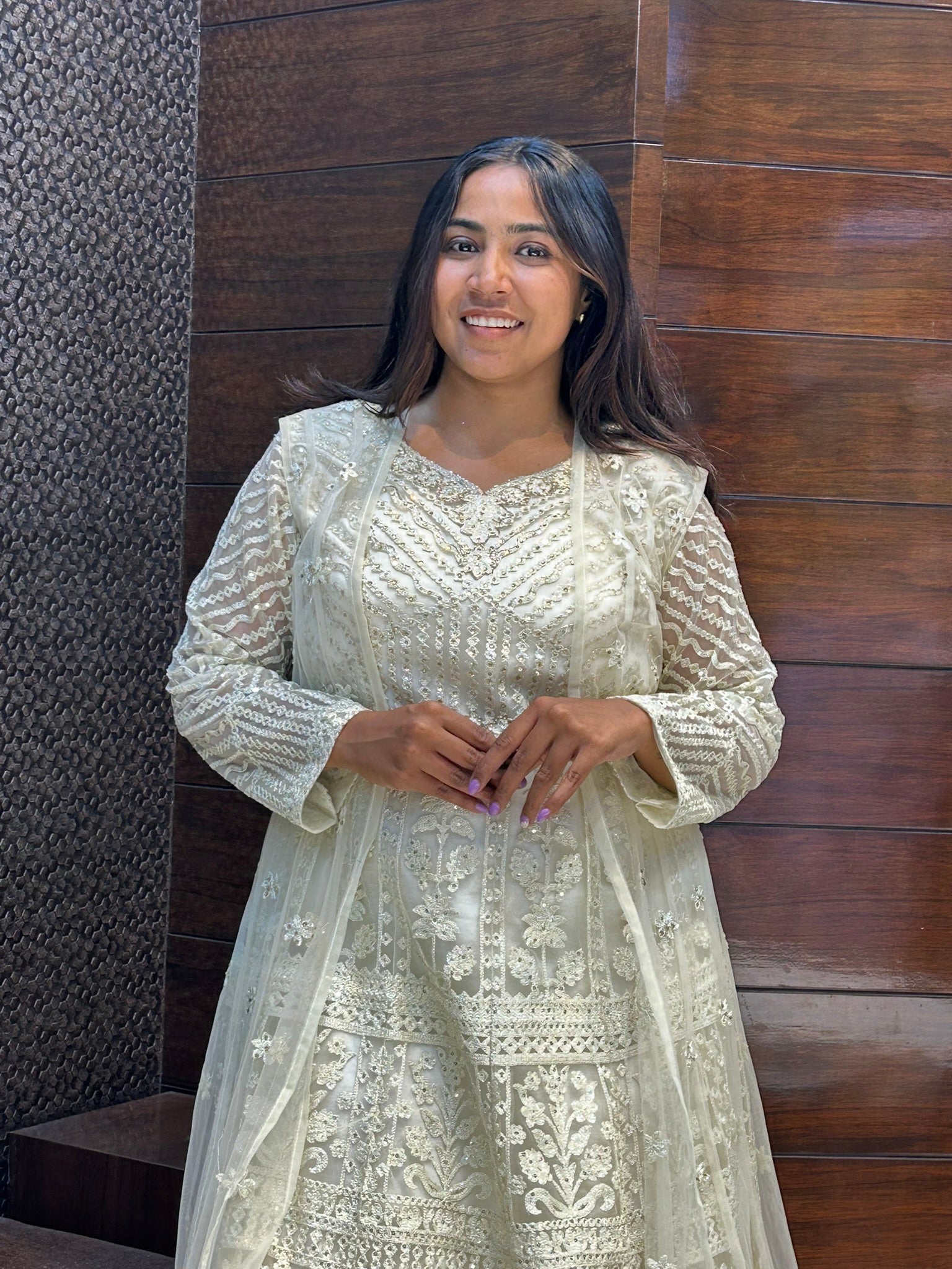 long embroidered creme gown with jacket for wedding