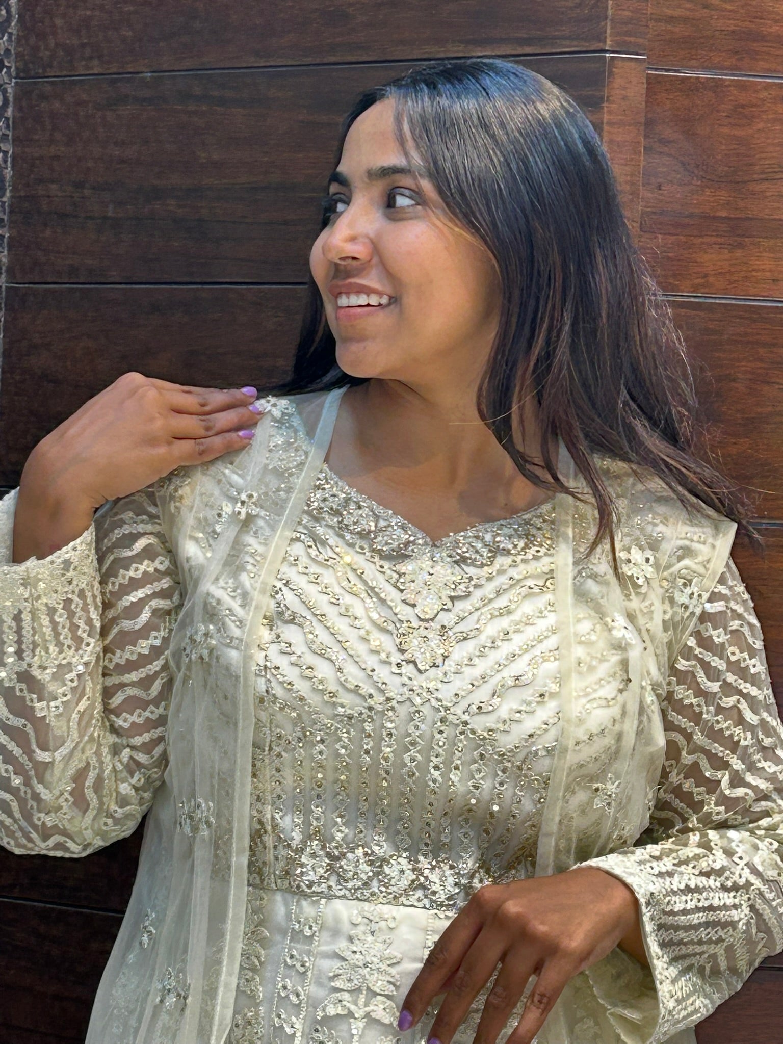 long embroidered creme gown with jacket for wedding