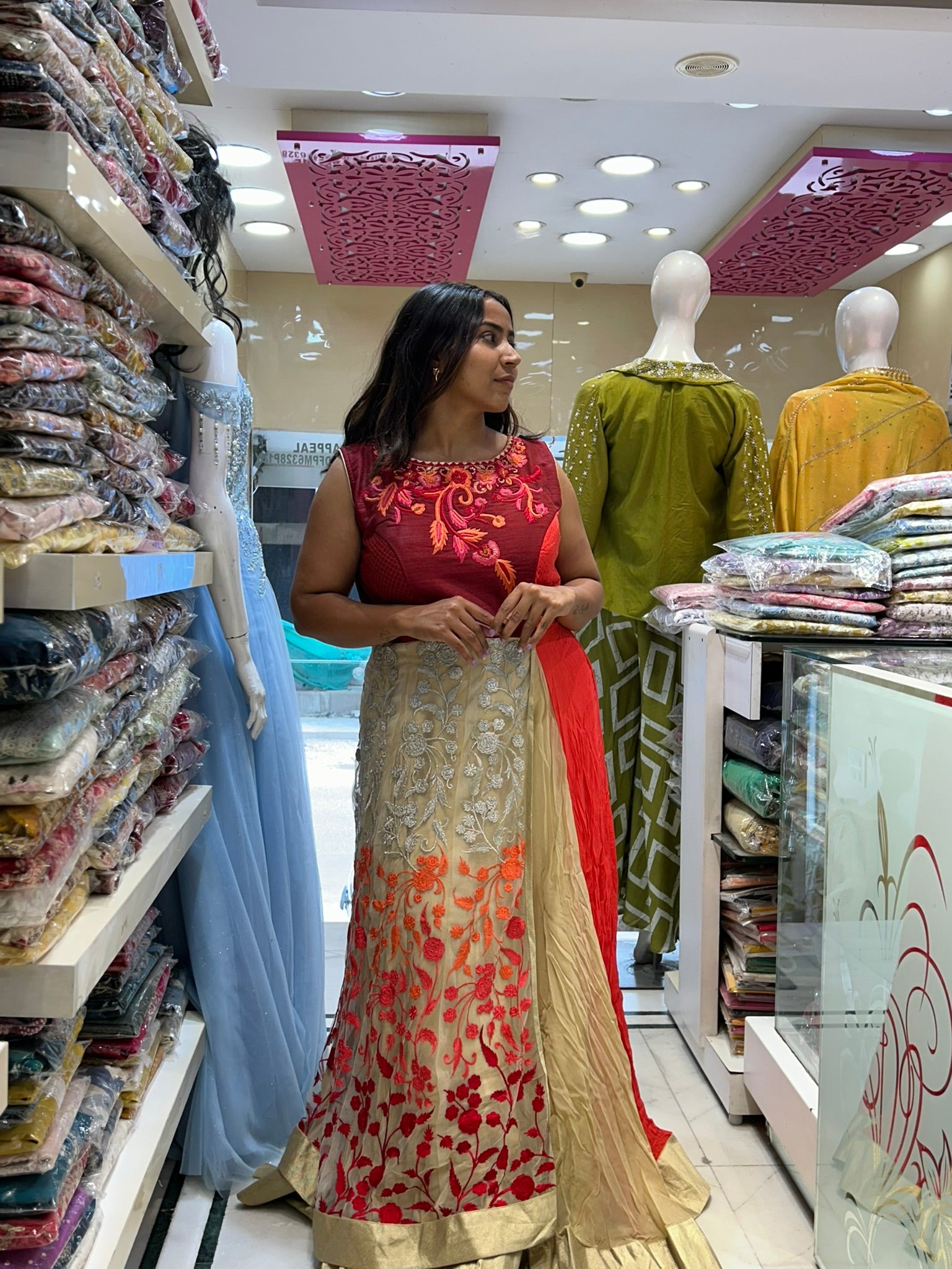 long embroidered partywear double layered gown