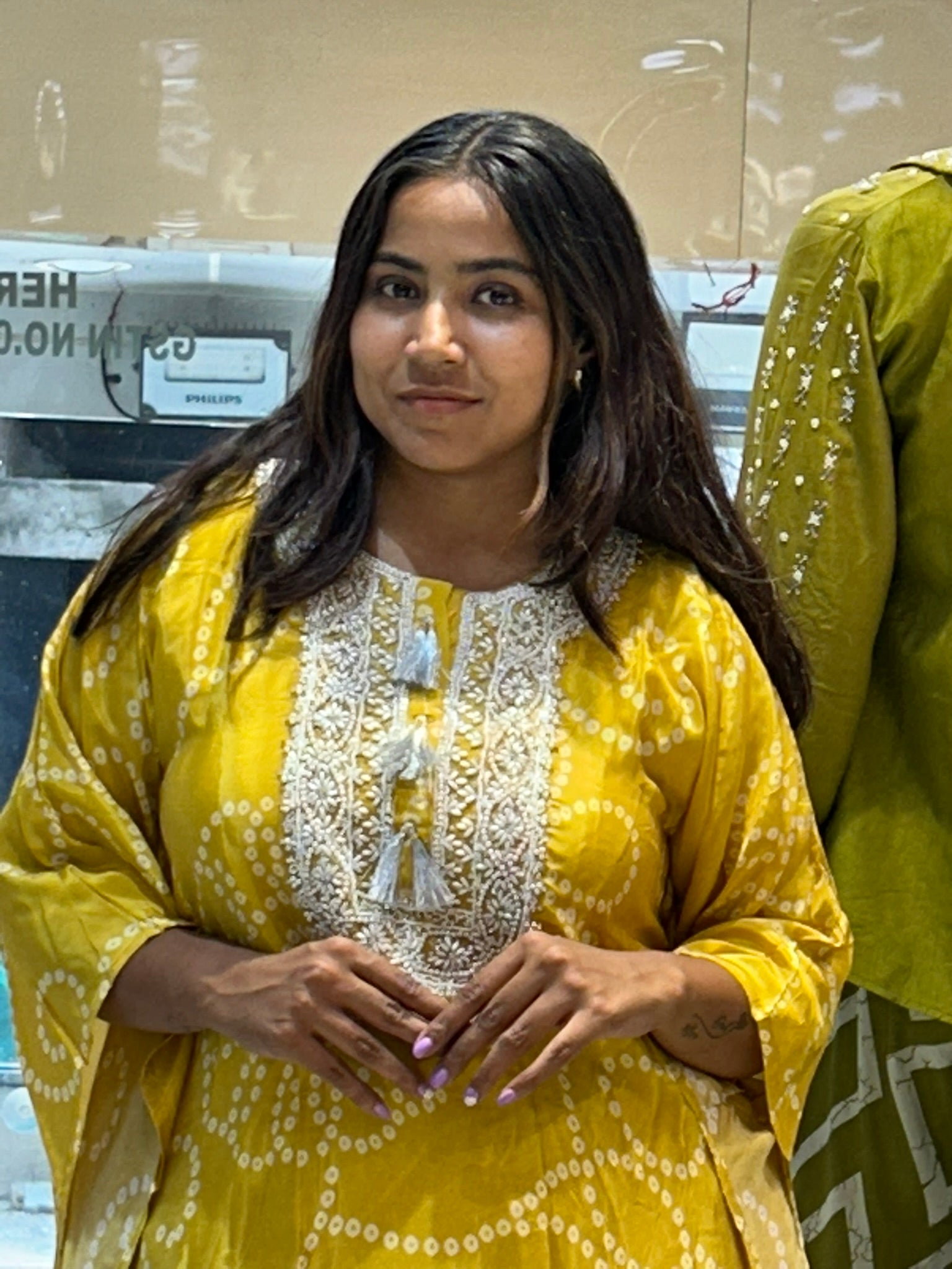 bandani print pure crepe moti pearl kaftaan