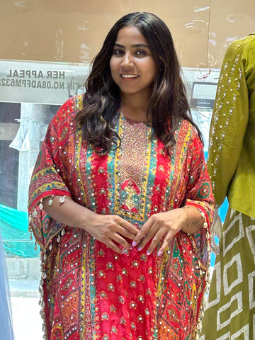 batik print look crepe kaftan with pants