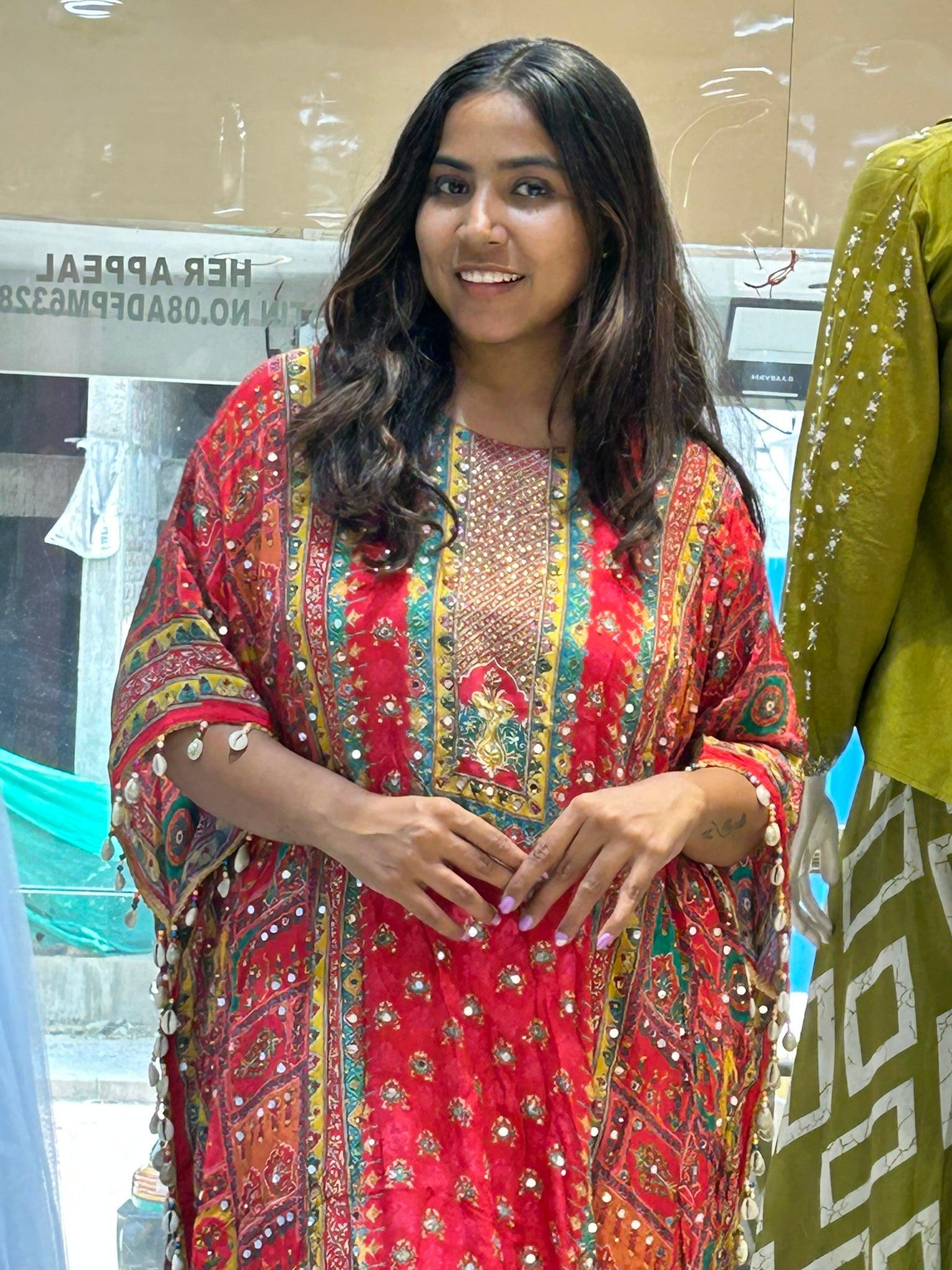 batik print look crepe kaftan with pants