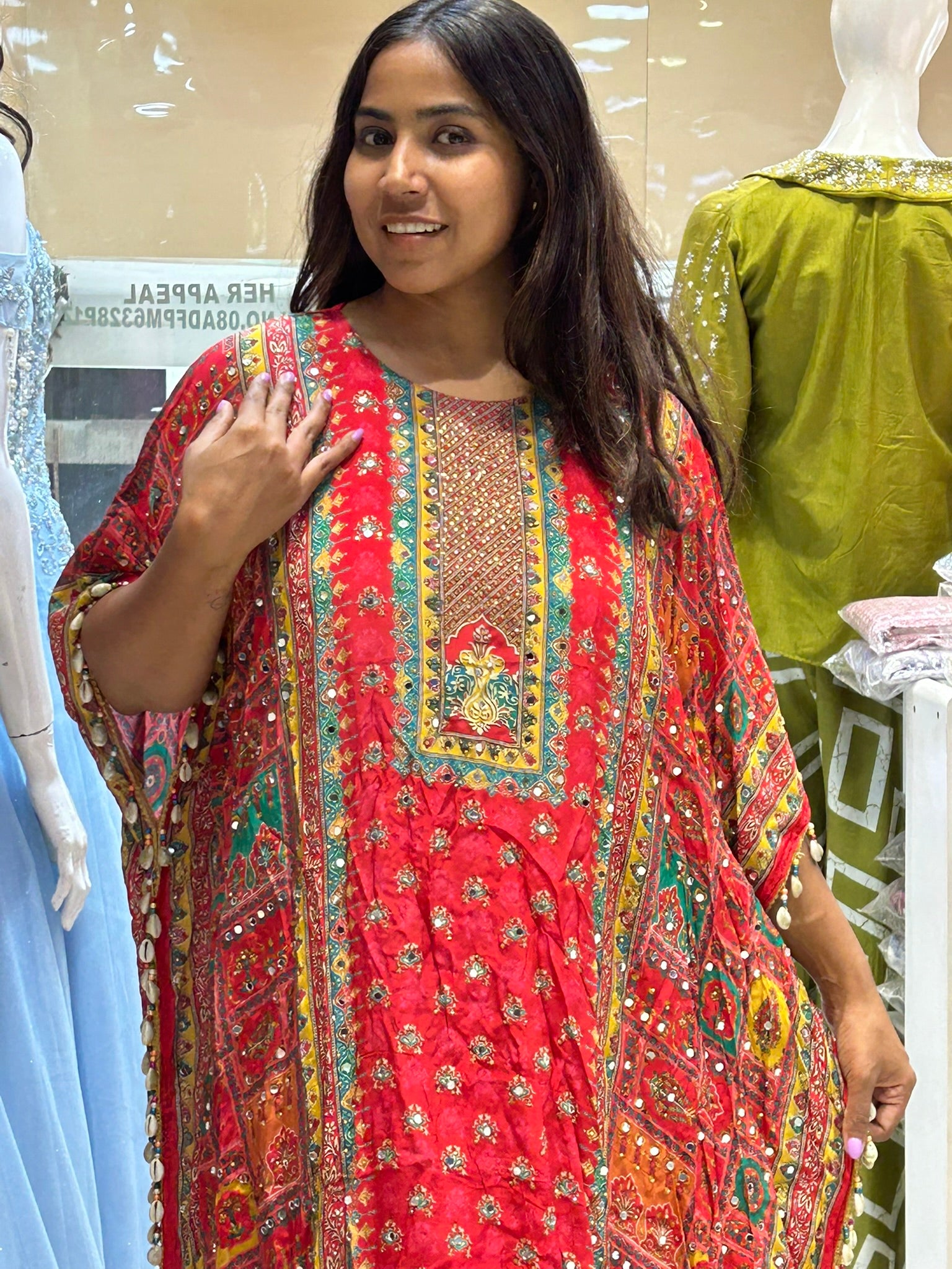 batik print look crepe kaftan with pants