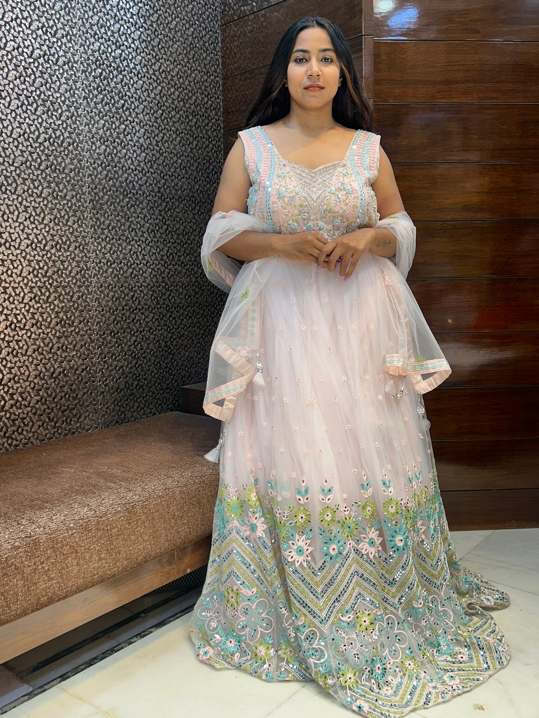 mirror thread stone work neck emblished beautifully wedding gowns