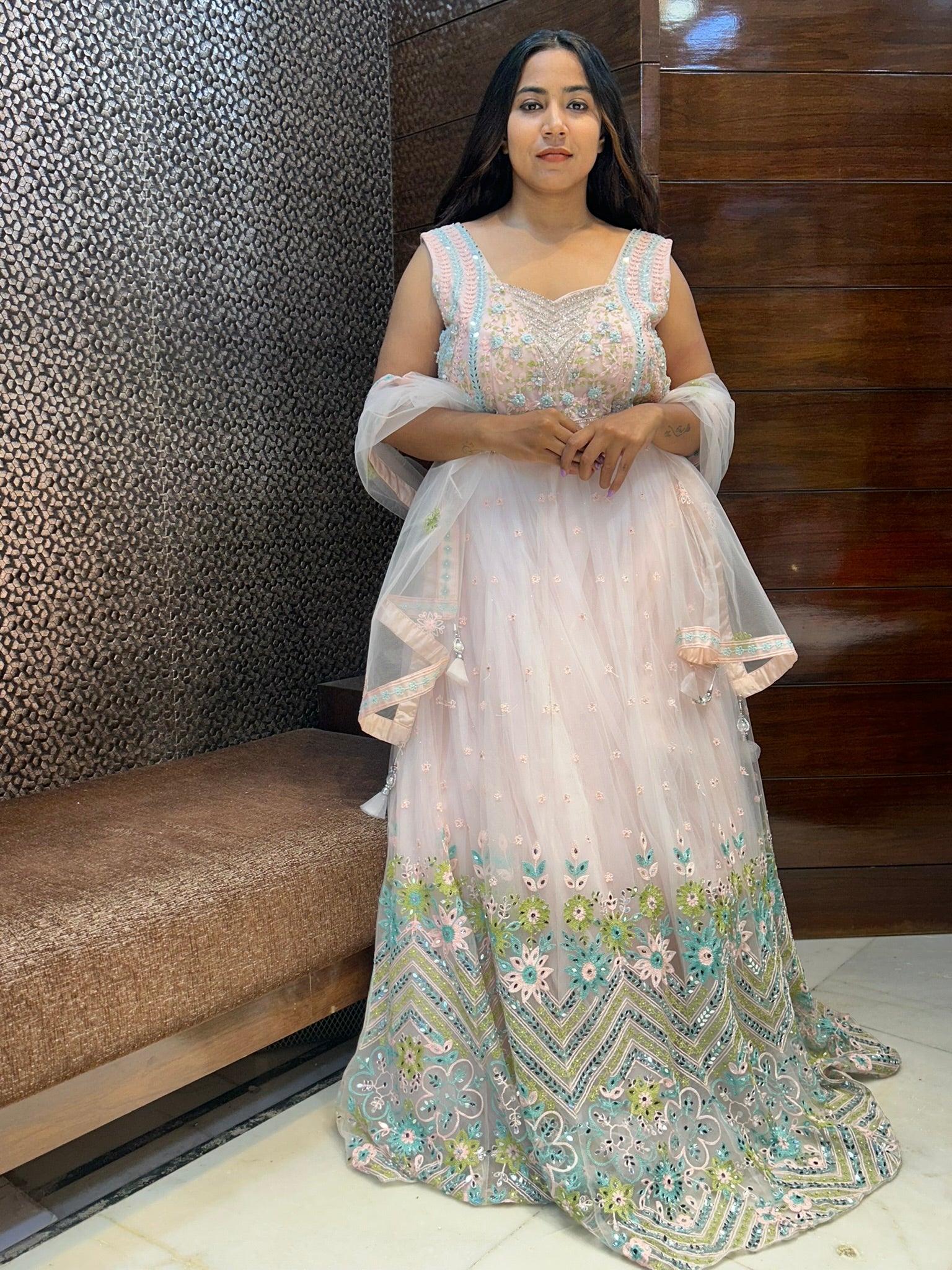 mirror thread stone work neck emblished beautifully wedding gowns