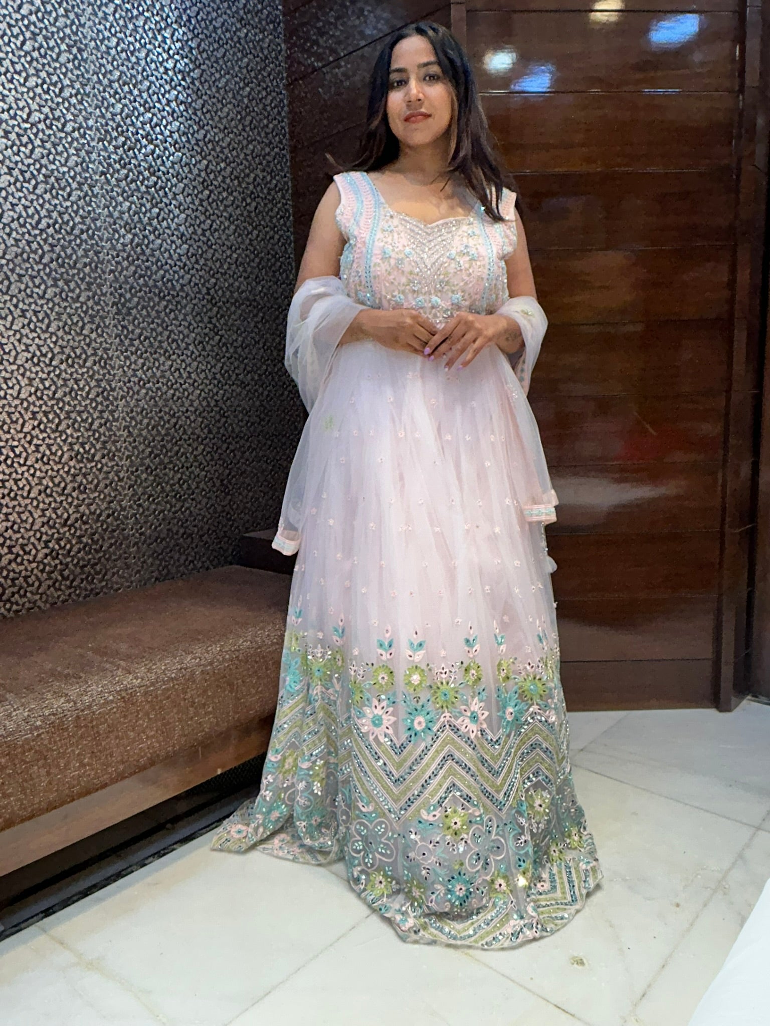 mirror thread stone work neck emblished beautifully wedding gowns