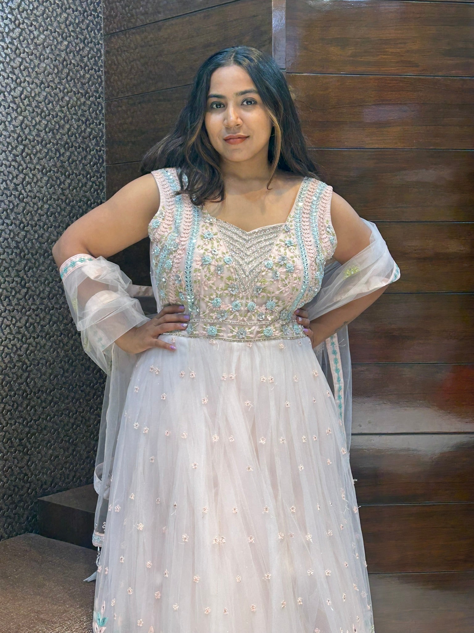 mirror thread stone work neck emblished beautifully wedding gowns