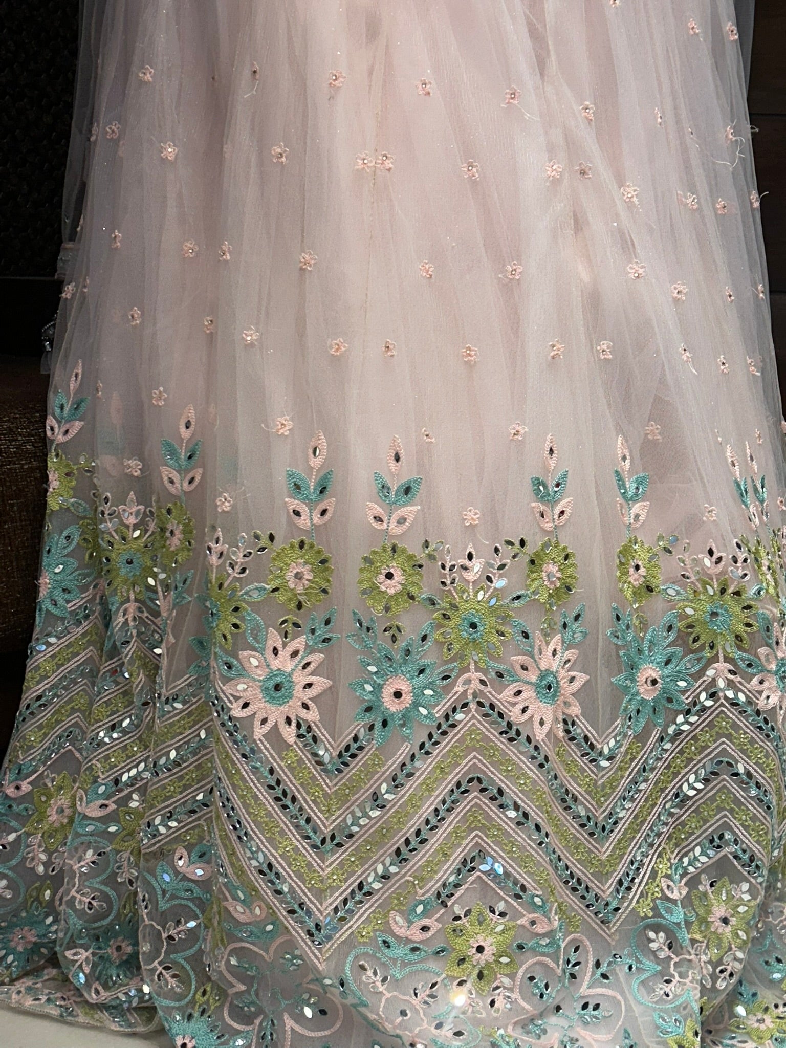 mirror thread stone work neck emblished beautifully wedding gowns