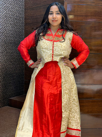 long top indo western in orange and biege