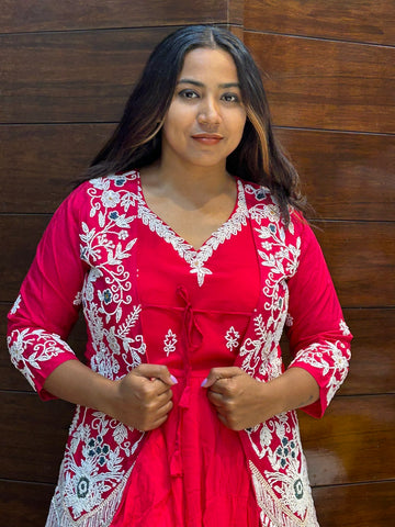 pearl moti work jacket with long gown for wedding and party