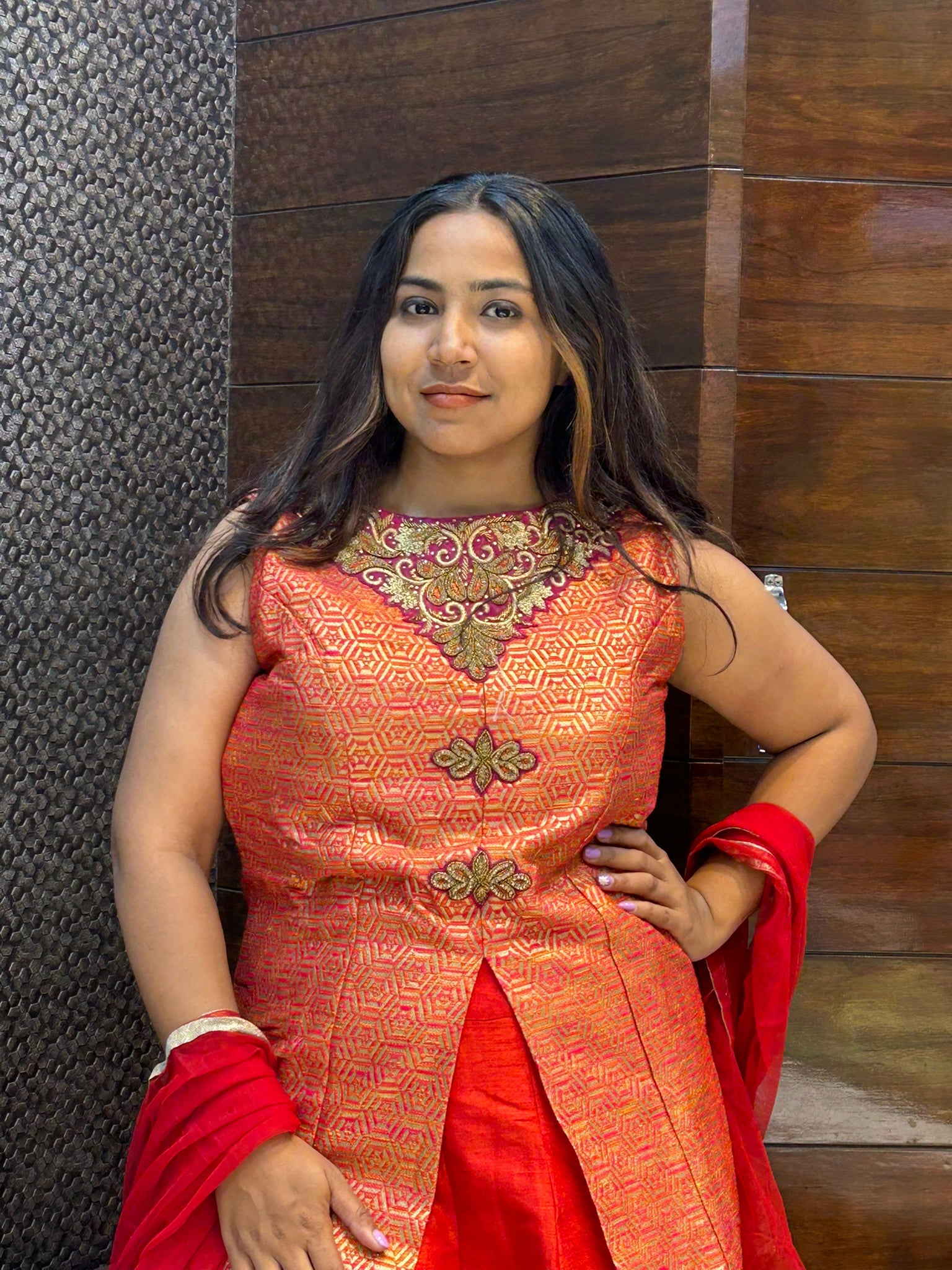 raw silk lehega banarasi brasso print top indo western lehenga