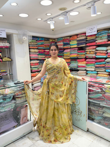 floral printed organza indo western designer collection