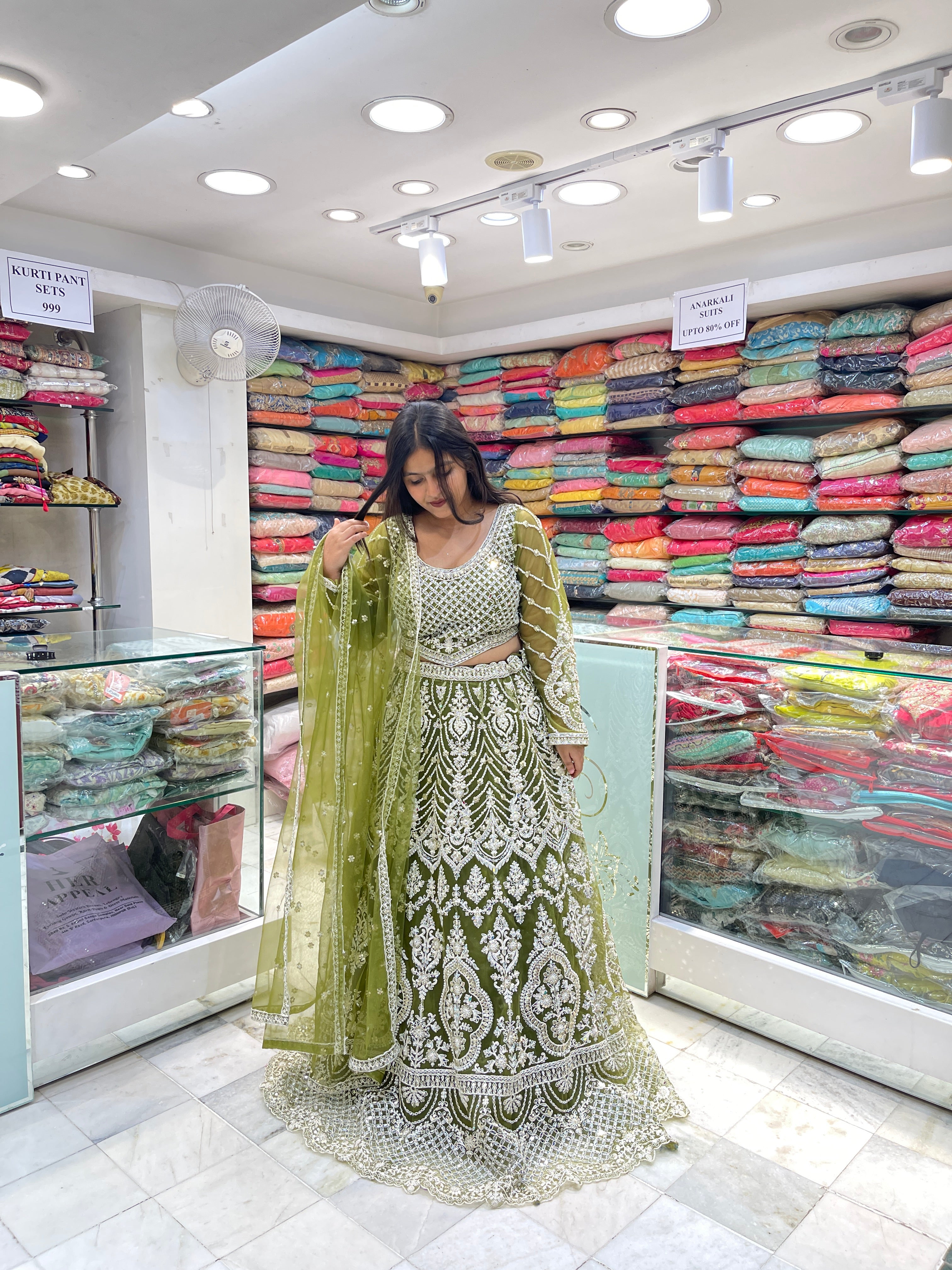 Zari glass pearl work perfect lehenga for mehandi engagements and weddings