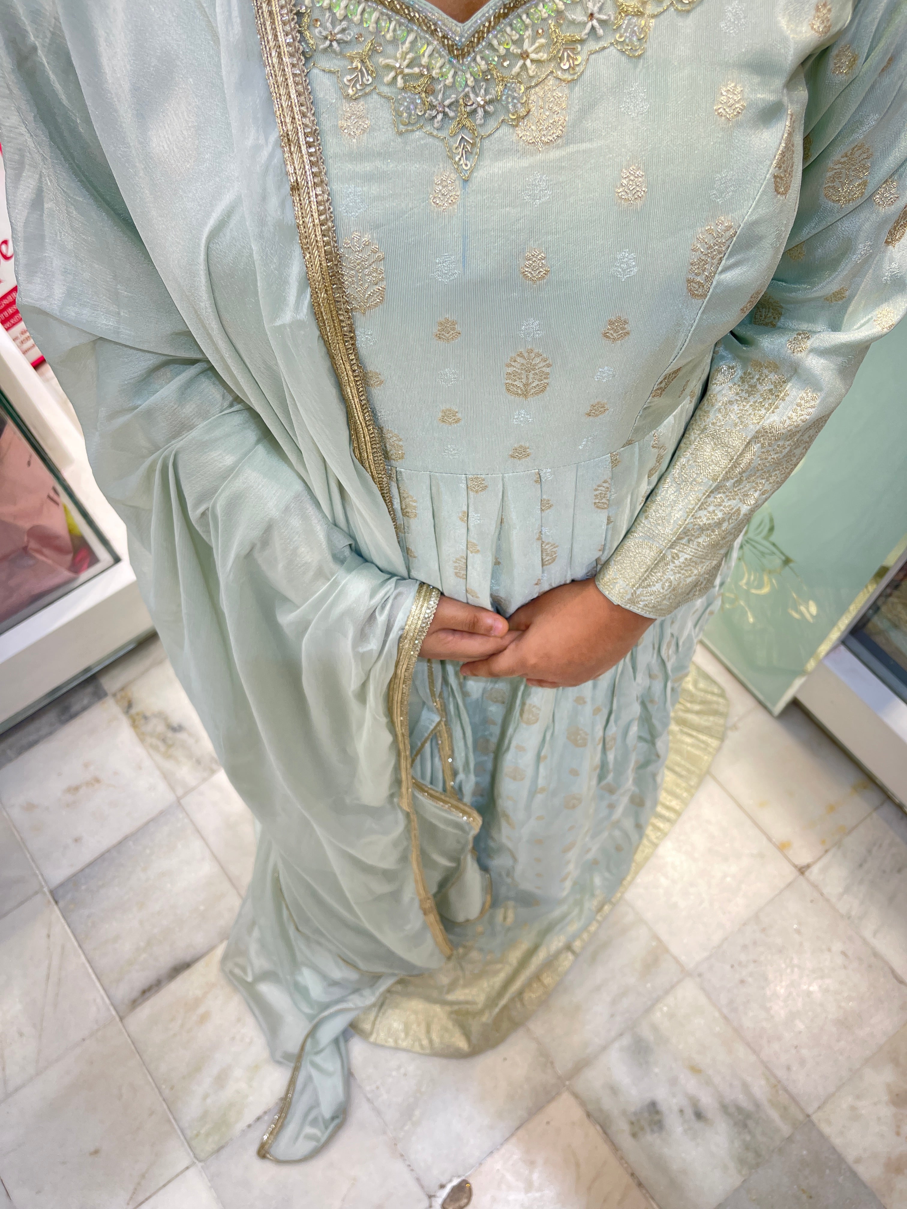 Banarasi partywear long gown