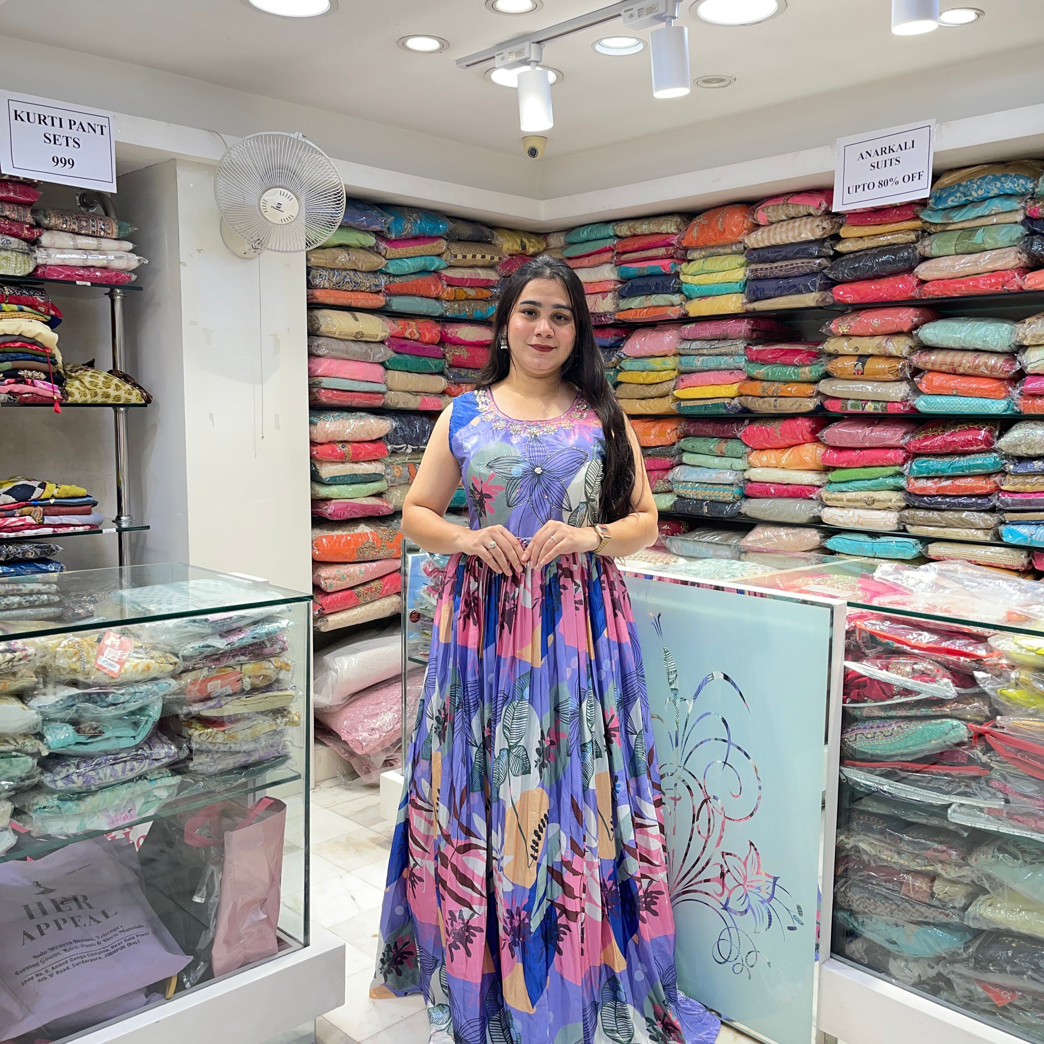 Floral print chinon casual wear light partywear gown