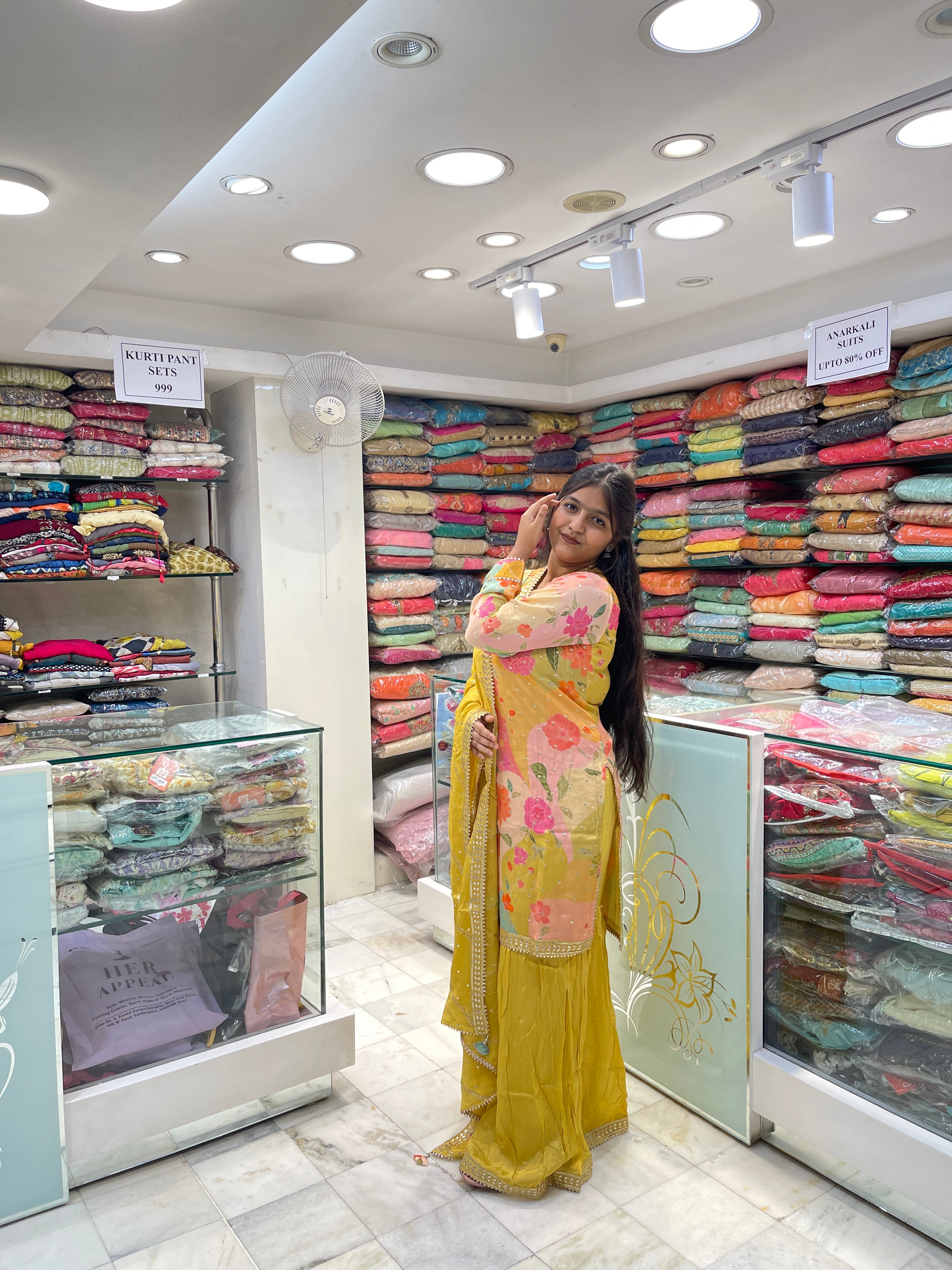 Pure fabric multicolor floral gotta patti lace work sharara suit