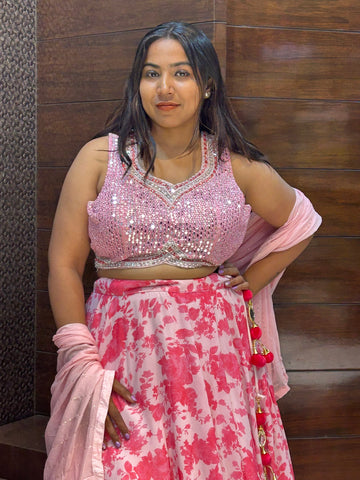 floral printed mirror work top designer beautiful pool party outfit