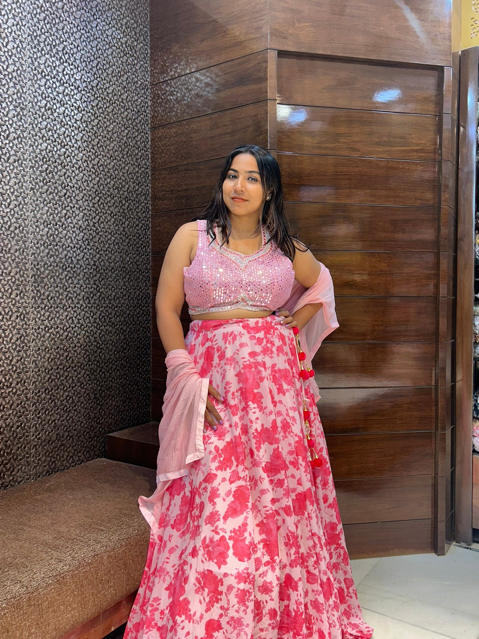 floral printed mirror work top designer beautiful pool party outfit