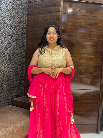 attractive designer long top with embroidered plazzo indowestern wedding attire