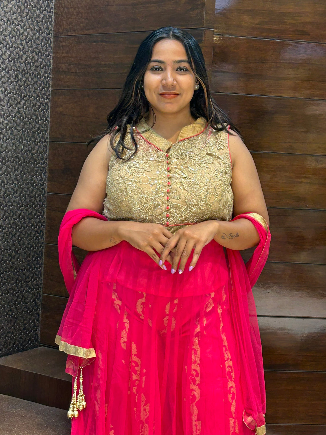 attractive designer long top with embroidered plazzo indowestern wedding attire