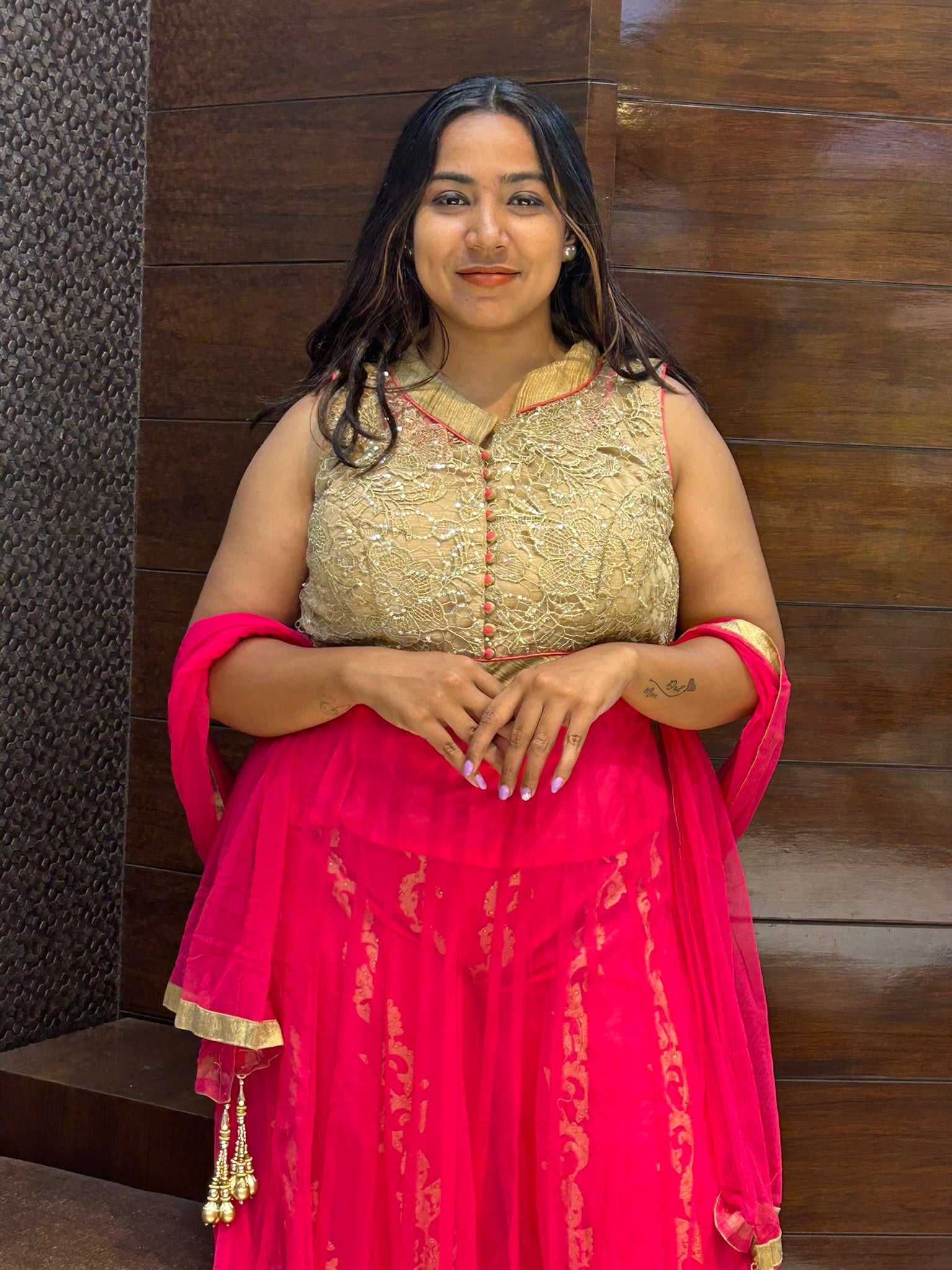 attractive designer long top with embroidered plazzo indowestern wedding attire