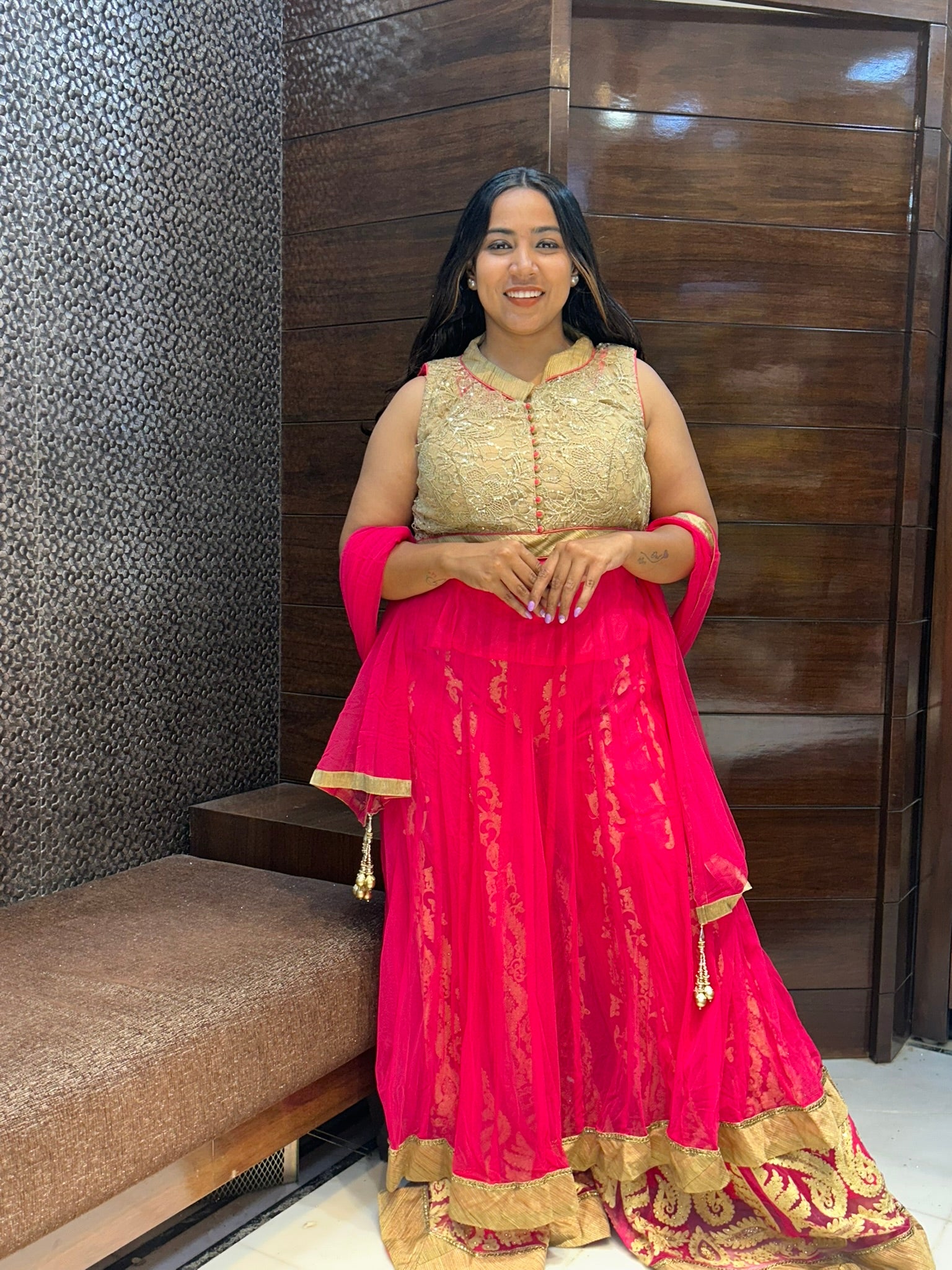 attractive designer long top with embroidered plazzo indowestern wedding attire