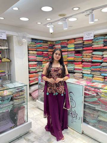 Printed short peplon flaired top with plazzo