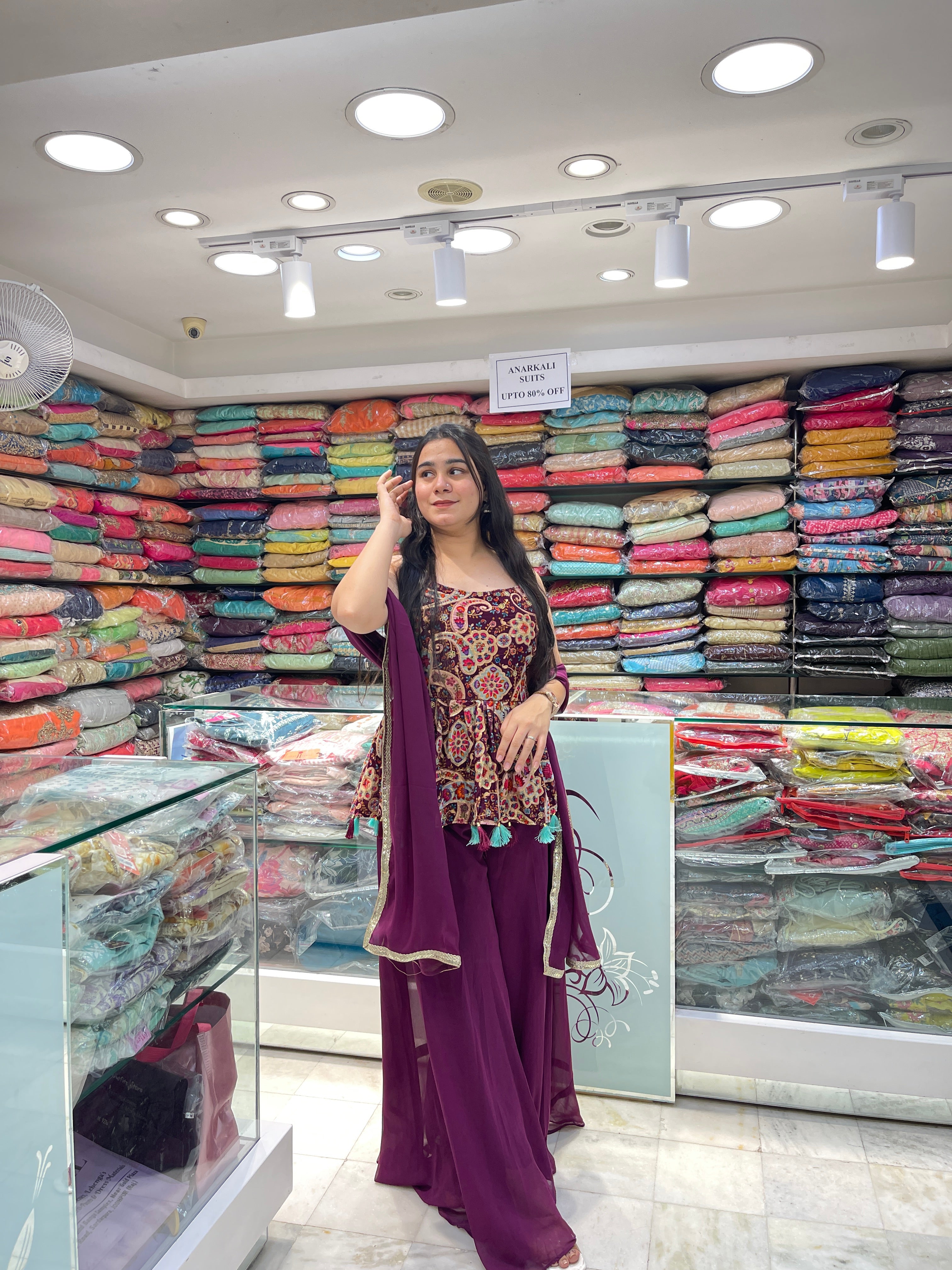 Printed short peplon flaired top with plazzo