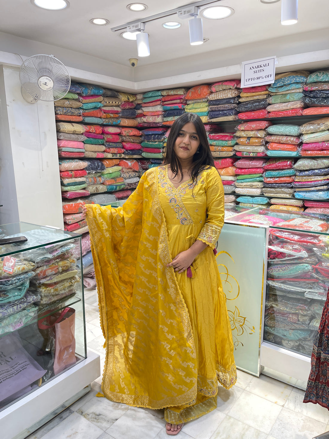 haldi party yellow banarasi dupatta long anarkali suit