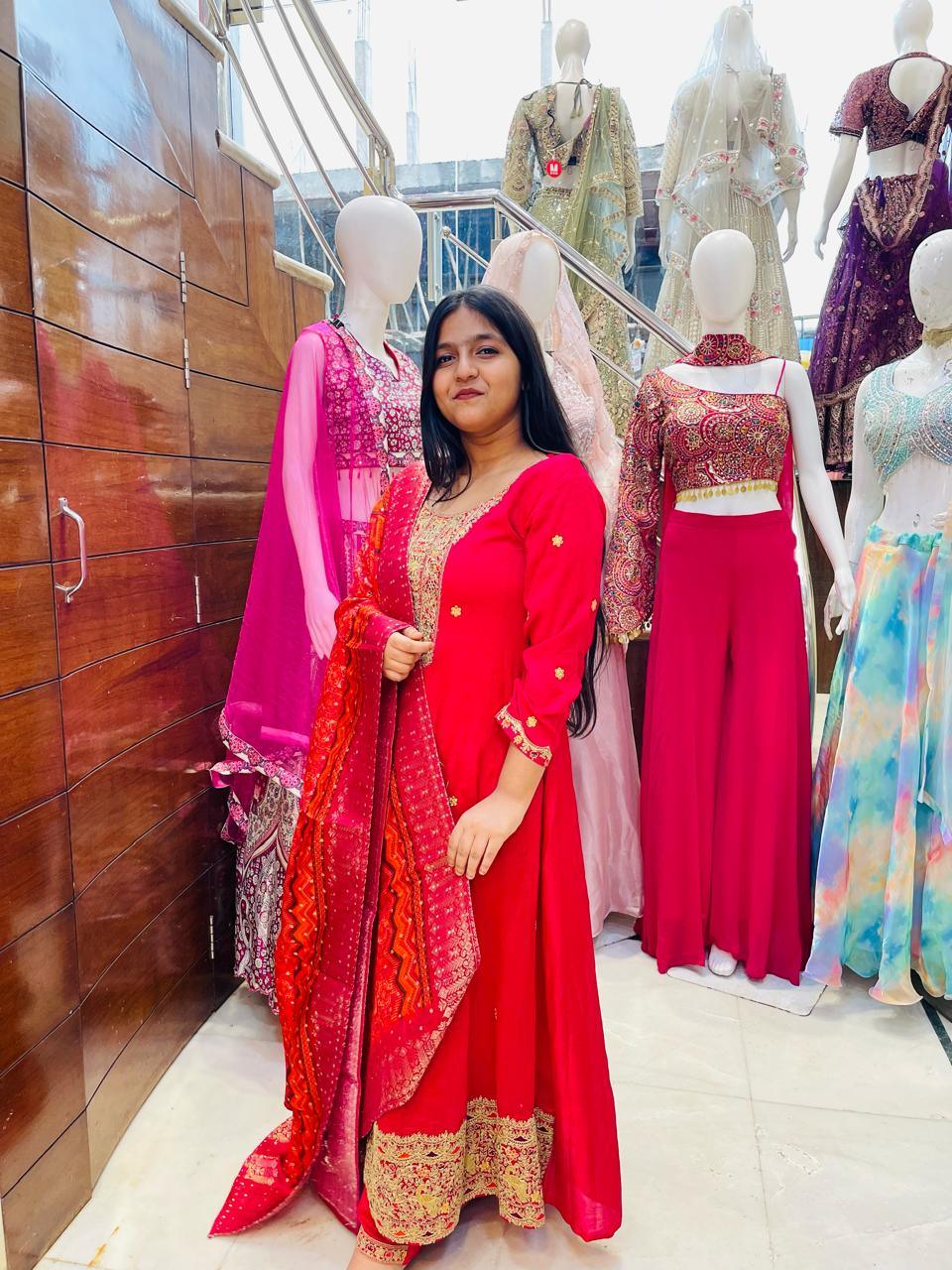 Hot pink Anarkali with dupatta set