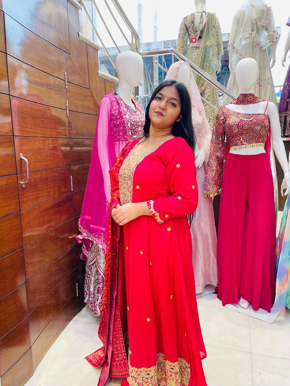 Hot pink Anarkali with dupatta set