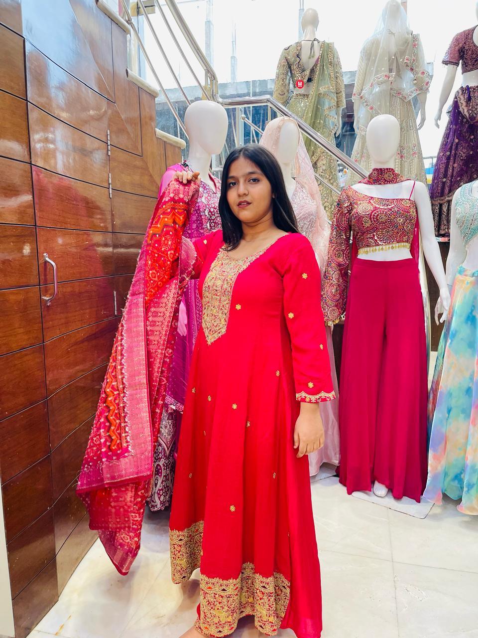 Hot pink Anarkali with dupatta set