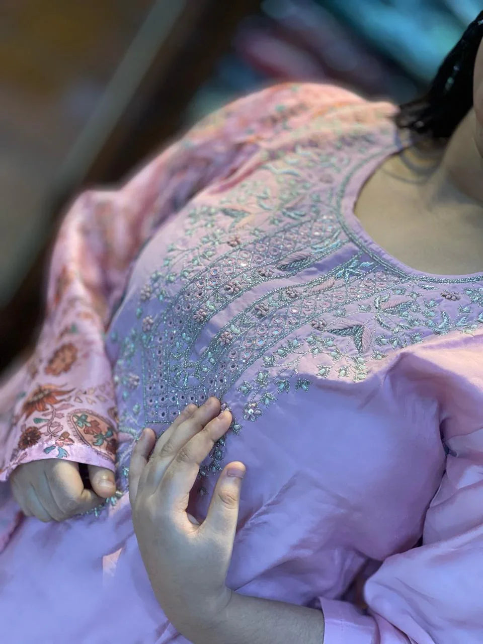 Partywear Hot Pink Floral Organza Dupatta Kurti Pant Set for Women