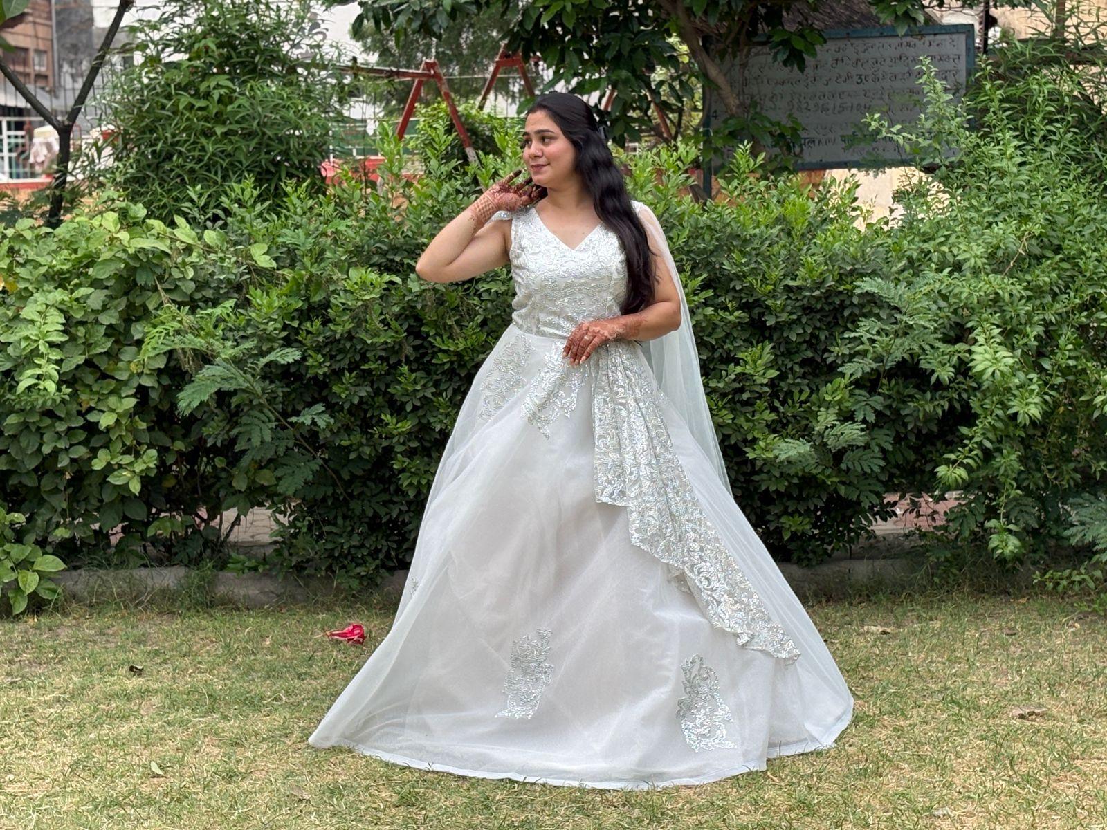 White Net Puffed Ball Gown – Elegant Partywear Dress