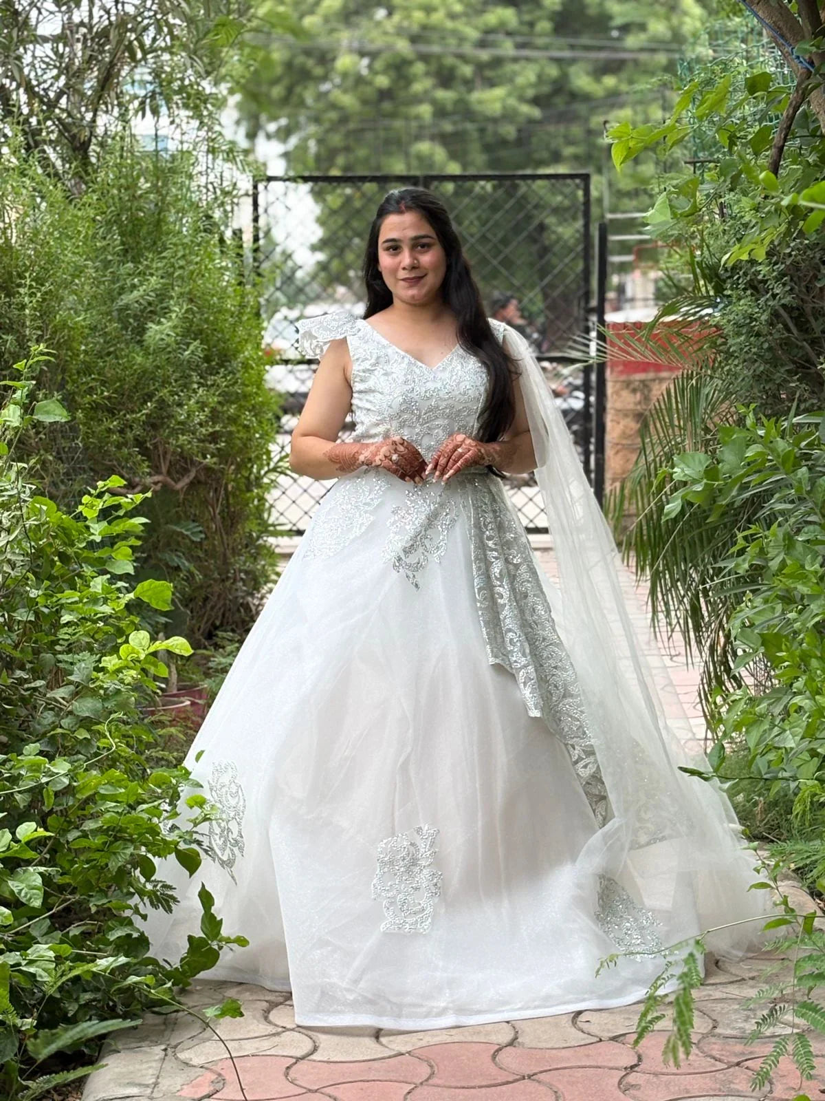 White Net Puffed Ball Gown – Elegant Partywear Dress