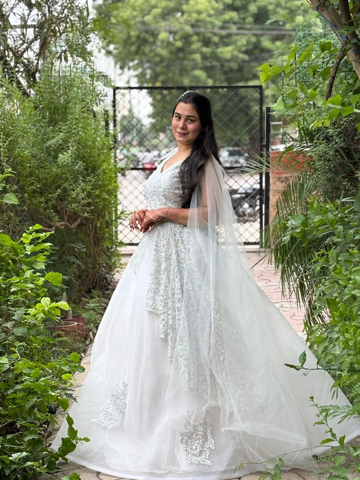 White Net Puffed Ball Gown – Elegant Partywear Dress