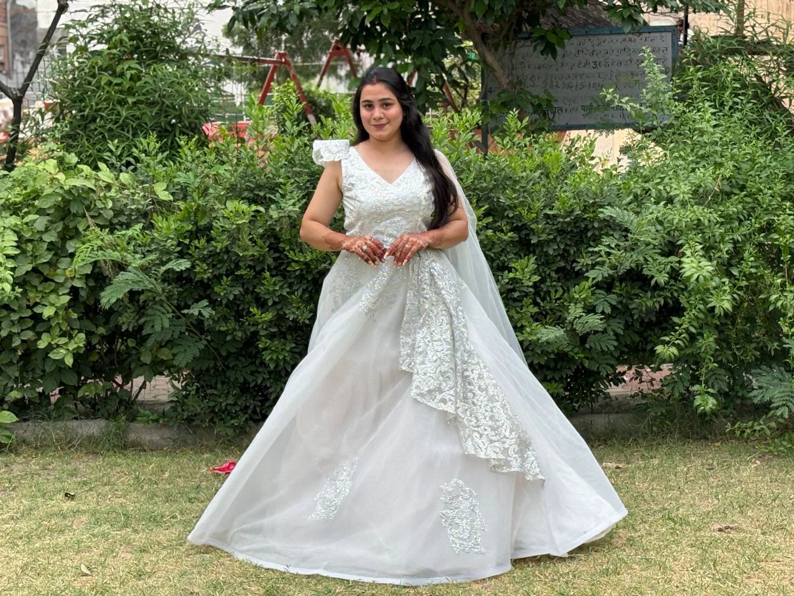 White Net Puffed Ball Gown – Elegant Partywear Dress