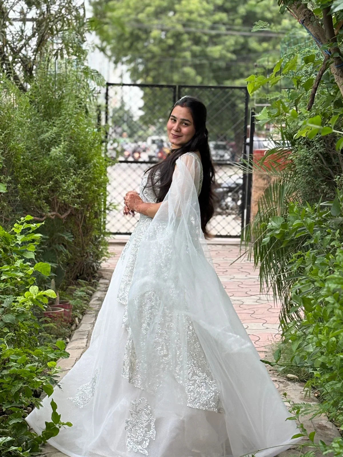 White Net Puffed Ball Gown – Elegant Partywear Dress