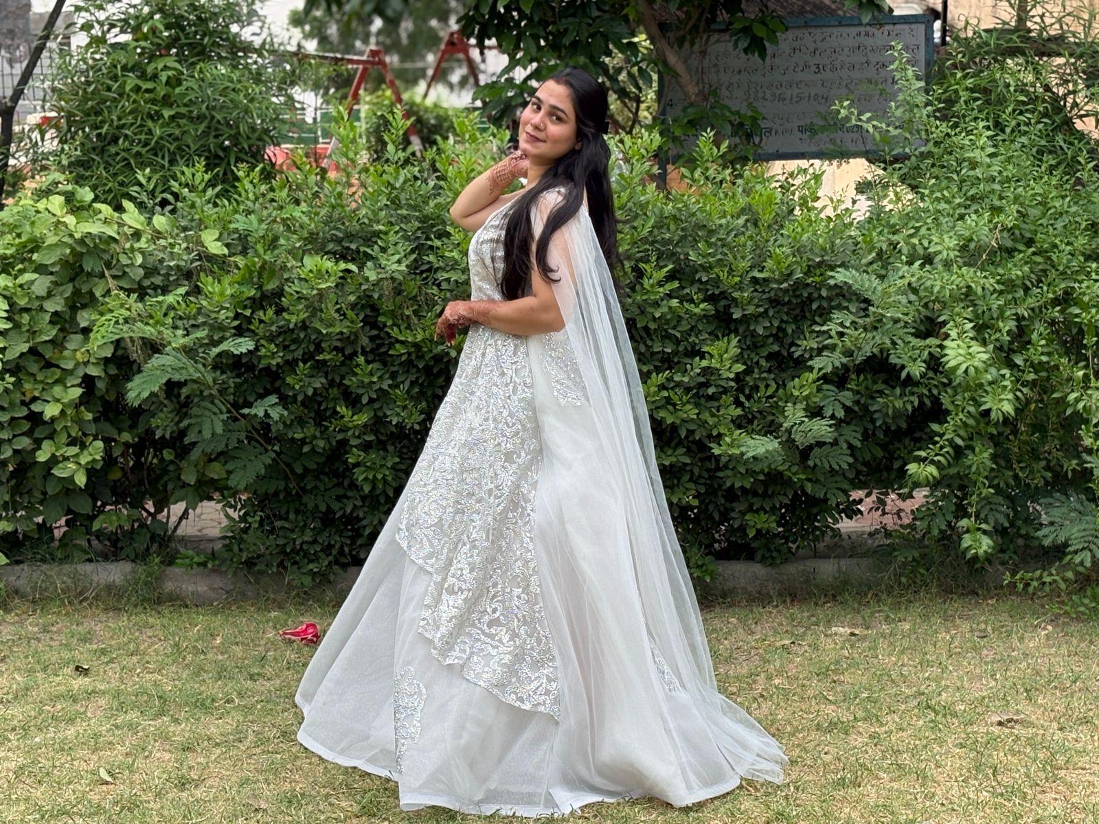 White Net Puffed Ball Gown – Elegant Partywear Dress