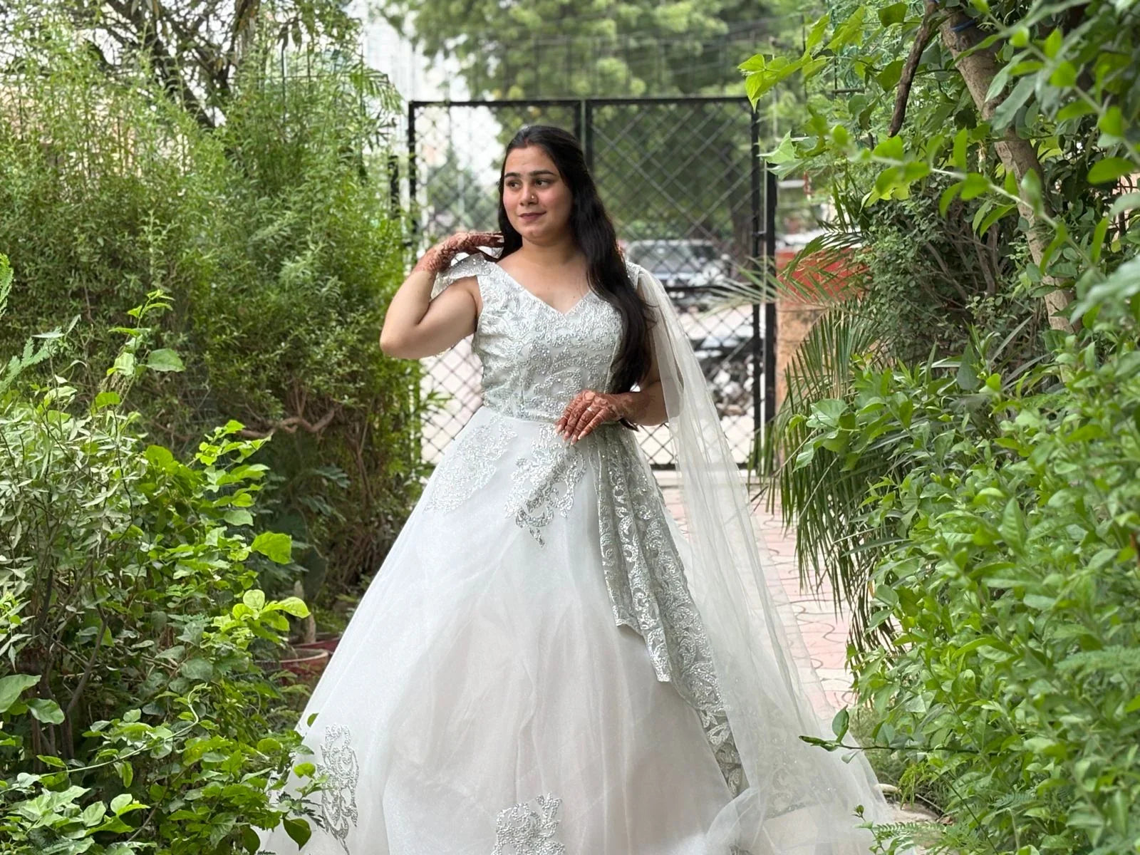 White Net Puffed Ball Gown – Elegant Partywear Dress