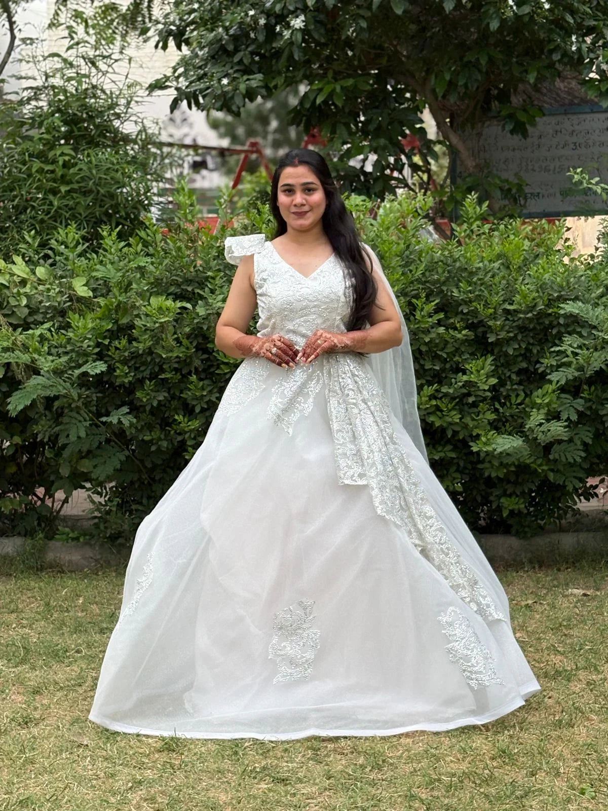 White Net Puffed Ball Gown – Elegant Partywear Dress