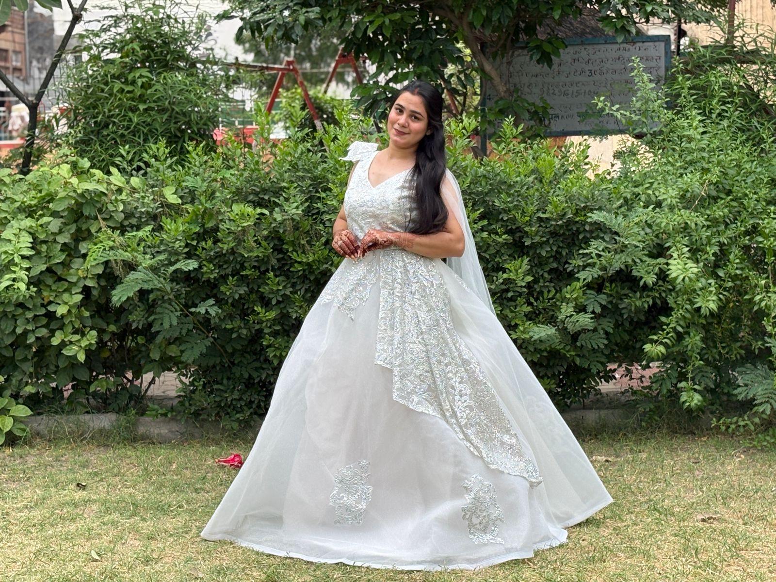 White Net Puffed Ball Gown – Elegant Partywear Dress