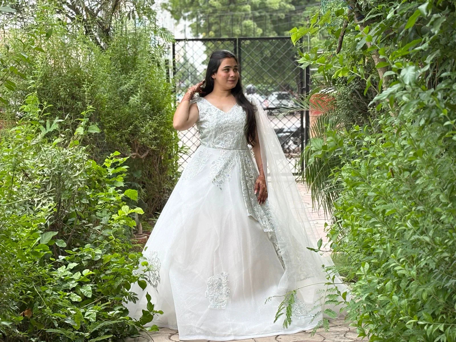 White Net Puffed Ball Gown – Elegant Partywear Dress