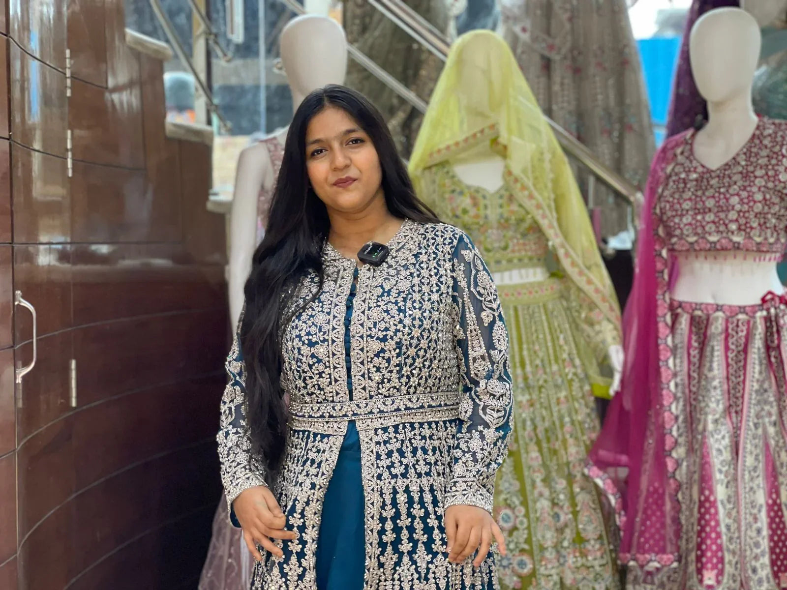 Heavy Wedding Indo-Western Zari Handwork Long Bridal Gown