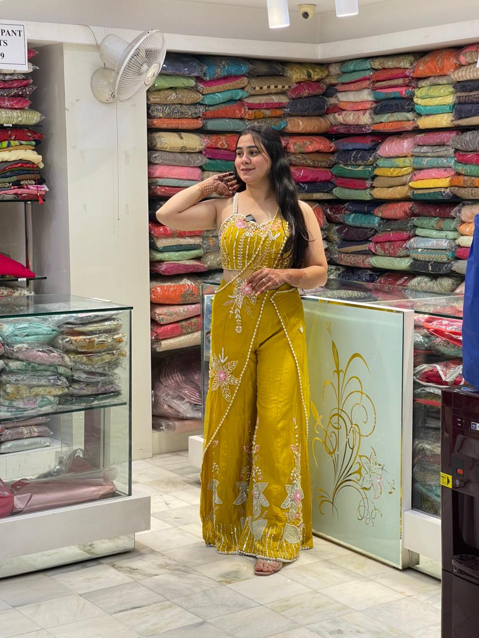 Plazzo Indo-Western Set with Net Shrug & Pearl Moti Sequin Work