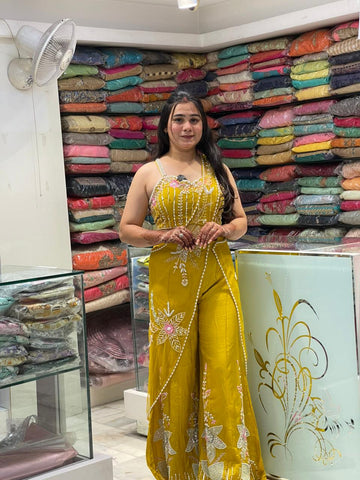 Plazzo Indo-Western Set with Net Shrug & Pearl Moti Sequin Work