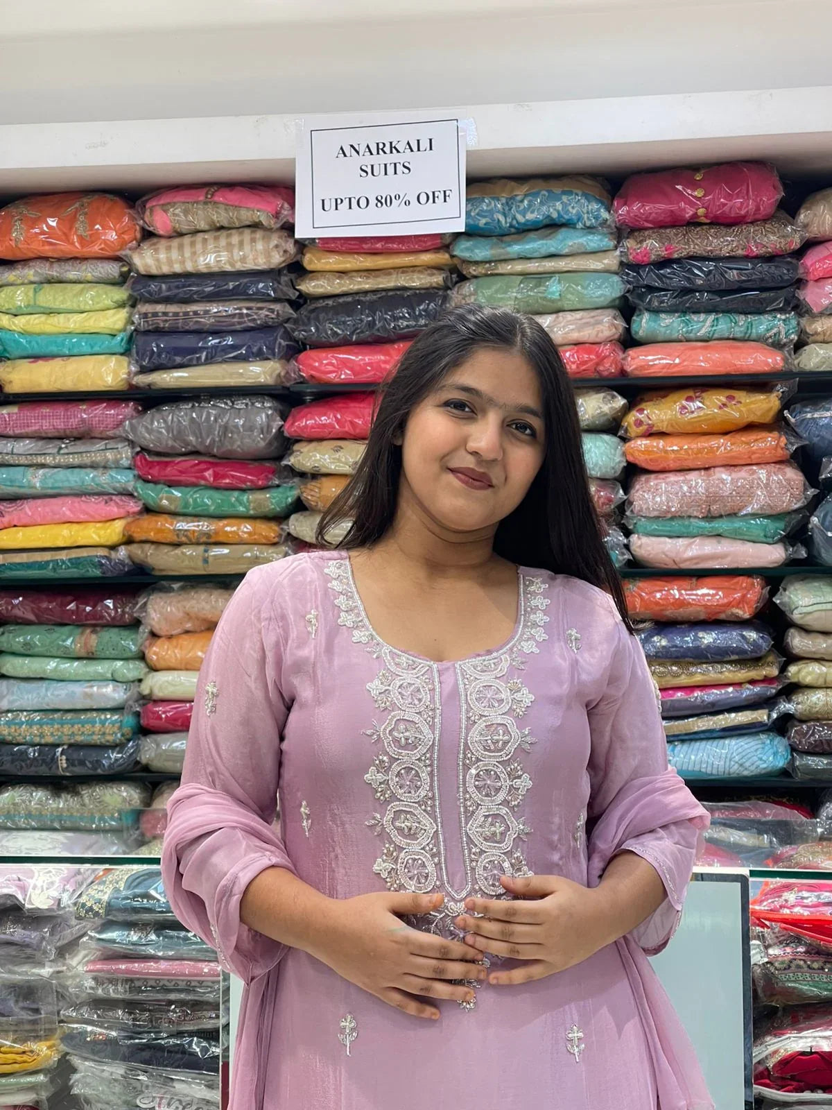 Chinnon fabric kurti plazzo pant with sequence tissue motifs